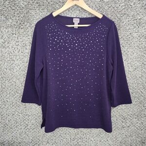 Chicos Easywear Top Womens 1 US Medium Purple Embellished Blouse Casual Ladies